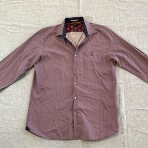 Ted Baker Button Down Shirt Mens 4 Burgundy Geometric Print Long Sleeve